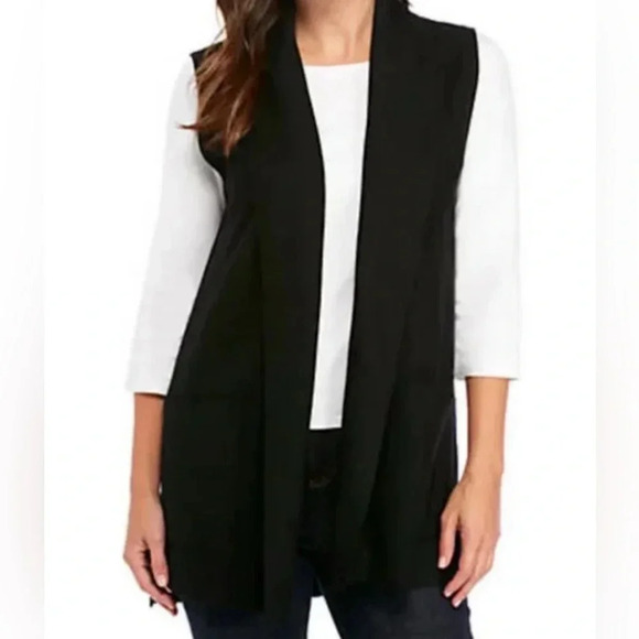 Eileen Fisher Sweaters - Eileen Fisher Black Wool Open Sweater Vest, XS, Draped Front